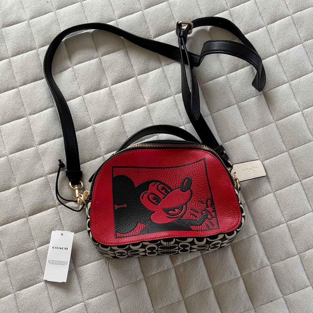 Coach x Keith Haring - Red and Black Crossbody Bag with Mickey Mouse Design